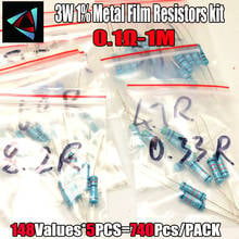 Kit de resistencia de película metálica, paquete de 3W, 740, 148valuesX5pcs, 0.1R ~ 1M, 1% unids/lote 2024 - compra barato