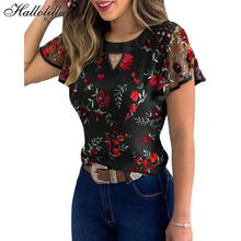 Perspective Mesh Blouse Shirt Women Floral Embroidery Hollow Out Womens Tops And Blouses Sexy Tee shirt Women Clothing 2024 - buy cheap
