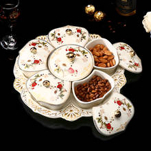 Европейская роскошная керамическая тарелка с высушенными фруктами, 6 ячеек с крышкой, тарелка для закусок, поднос для закусок, бытовые японские тарелки для леденцов, снэков, семян 2024 - купить недорого
