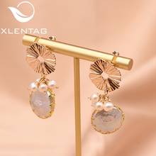 XlentAg Original Design Round Flat Baroque Pearl Earrings Flower Drop Earrings For Women Birthday Gift Fine Jewellery GE0782 2024 - buy cheap