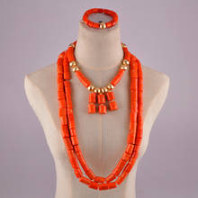 Luxuoso laranja nigeriano coral contas conjunto de jóias africano casamento nigeriano coral colar conjunto C40-01 2024 - compre barato