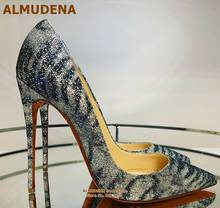 ALMUDENA Sexy Sequined Stripe Wedding Shoes Snakeskin Pattern Glitter Stiletto Heel Dress Pumps 12 10 8cm Shallow Cut Footwear 2024 - buy cheap