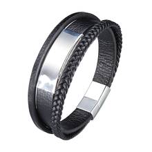 Trendy Stainless Steel Charm Men Bracelet Magnet Clasp Braided Mutilayer Leather Wrap Punk Rock Accessories Male Jewelry PD1006 2024 - buy cheap