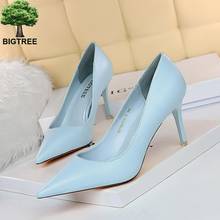 Bigtree New 7.5cm High Thin Heels Women Pumps Pointed Toe Shallow Bridal Wedding Shoes Sexy Ladies Women Shoes Nude High Heels 2024 - buy cheap