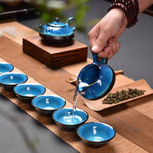 Conjunto de chá temmoku porcelana criativa esmaltado peixe divertido conjunto de cerâmica inclui 1 bule + 6 copos cerimônia de chá kung fu 2024 - compre barato