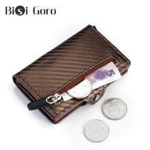 BISI GORO Top Quality Carbon Fiber Credit Card Holder New Male Coin Purse ID Holder With Zipper RFID Men Business Button Wallet 2024 - buy cheap