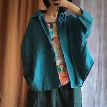 Johnature-camisas informales de manga larga de lino para mujer, blusas holgadas con cuello vuelto, Estilo Vintage chino, Otoño, 2021 2024 - compra barato