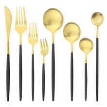 8Pcs/Set Stainless Steel Flatware Dinnerware Black Gold Dinnerware Cutlery Set Knife Cake Fork Long Dessert Spoon Silverware Set 2024 - buy cheap