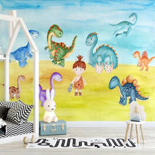 Milofi papel de parede 3d personalizado, mural de desenhos animados pintados à mão dinossauro ilustração fundo de parede decoração papel de parede 2024 - compre barato