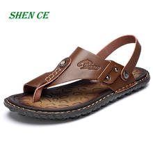 SHEN CE New Summer Male Outdoor Flip Flops Men Comfortable Casual Shoes Leather Men Breathable Beach Shoes Sandals 2024 - buy cheap