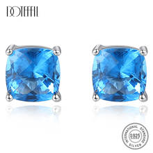 DOTEFFIL Elegant 925 Silver Sterling Square Stud Earrings for Women Party Wraped Blue Gemstone Fashion Pendientes Jewelry Gift 2024 - buy cheap