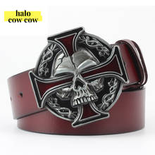 Punk Rock Metal Skull Head Buckle Men Belt Genuine Leather Cowboy Belts for Mens Cowskin Strap Ceinture Homme Cinto Masculino 2024 - buy cheap