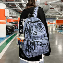 Mochila jovem 2021 com grafite, mochila unissex de design tendência, à prova d'água, em nylon, para uso escolar, macia e de grande capacidade, para viagem 2024 - compre barato