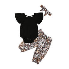Pudcoco US Stock 3PCS Newborn Baby Girls Clothes 0-3T Fly-Sleeve Solid Tops+Leopard Long Pants Summer Clothes For Kids Girl 2024 - buy cheap