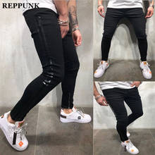 REPPUNK 2020 джинсы, мужские брюки, крутые черные джинсы с дырками, брендовые дизайнерские пикантные обтягивающие рваные джинсы-стрейч в стиле хип-хоп 2024 - купить недорого