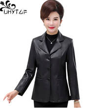 UHYTGF Women leather jacket Casual short 6XL plus size tops coat quality autumn winter leather jacket Female jaqueta de couro842 2024 - buy cheap