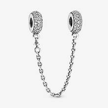 Sparkling Pave Safety Chain Charm Fit Pandora Bracelet 925 Sterling Silver Clear CZ Metal Beads for Women Fashion Jewelry Gift 2024 - buy cheap