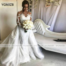 Vestido De Noiva Lace Fabric Mermaid Wedding Dresses in Dubai 2020 Long Sleeves  Detachable Train Bridal Wedding Gown for Bride 2024 - buy cheap