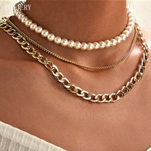 BLIJERY-Cadena de perlas de tres capas Punk para mujer, gargantilla de Color dorado, Collar llamativo, joyería gótica 2024 - compra barato