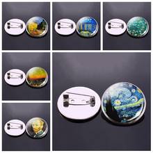 Van Gogh Art Paintings Starry Night Sunflower Brooch Men Women Badge Glass Cabochon Dome Jewelry School Bag Brooches Pins Gift 2024 - buy cheap