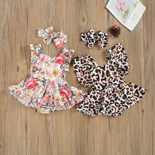 Cute Baby Romper Newborn Toddler Girls Rainbow Flower Leopard Printed Fly Sleeve Rompers Jumpsuit Headband 2Pcs Outfits 0-24M 2024 - buy cheap