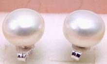 Qingmos brincos de pérola brancos de água doce, para mulheres com 10-11mm, plano, redondo, prata esterlina natural, joias finas 2024 - compre barato