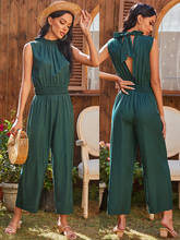 Female jumpsuit Wide leg Pants Dark green Prairie Chic Hollow Out Backless Sleeveless Elastic waist Vintage Overalls for women 2024 - buy cheap