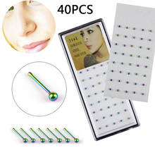 40PCS Body Piercing Sexy Jewelry Stainless Steel Crystal Rhinestone Nose Ring Studs 2024 - buy cheap