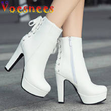 Voesnees 2021 Spring Autumn Fashion Women Boots Square High Heels Platform Back Lace-Up PU Short Boots Round Toe Ladies Shoes 2024 - buy cheap