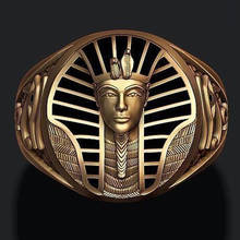 Anel punk retrô para homens, anel de egípcio, faraó, tutankhamun, máscara dourada esculpida, olho de cobra, joias masculinas 2024 - compre barato