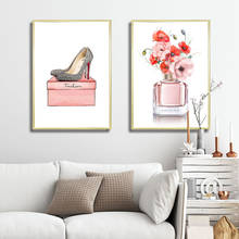Flower Perfume High-heel Crystal Shoes Poster Fashion Canvas Painting Wall Art Picture For Living Room Modern Home Decor 2024 - buy cheap