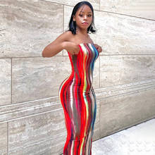 Adogirl Women Sexy Sleeveless Color Stripes Evening Party Dresses Slim Elastics Off Shoulder Backless Streetwear Dress Vestidos 2024 - buy cheap