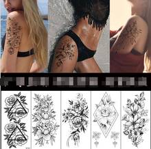 Senhoras tatoos flor meninas tatuagens temporárias para as mulheres à prova dwaterproof água preto tatuagem adesivos 3d flor senhora ombro diy tatoos 2024 - compre barato