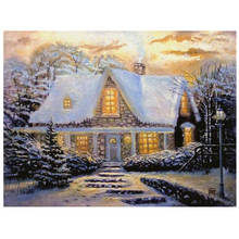 Pintura de diamante redondo y cuadrado completa, bordado de mosaico de casa de nieve, kits de punto de cruz 5d, decoración de paisaje de invierno AA2408 2024 - compra barato