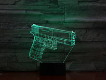 Светодиодная прикроватная лампа с рисунком пистолета, ночсветильник с 3D иллюзией, RGB подсветильник для детской комнаты, с управлением через смартфон, крутой подарок на день рождения 2024 - купить недорого