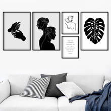 Black White Hand Figure Silhouette Leaves Wall Art Canvas Painting Nordic Posters And Prints Wall Pictures For Living Room Decor 2024 - buy cheap