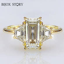 BIJOX STORY Classic Ring with 5*10mm Rectangle Zircon Gemstones 925 Silver Jewelry Gold Color Ring for Women Wedding Engagement 2024 - buy cheap
