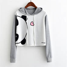 Artguy moda feminina harajuku hoodies moletom casual manga longa pulôver bonito panda impressão cinza colheita topo para o outono inverno 2024 - compre barato