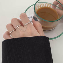 Женское кольцо с цепочкой, регулируемое, слитное геометрическое, в Корейском стиле 2024 - купить недорого
