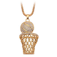 Collar con colgante de Aro y baloncesto para hombre, colgante de Hip Hop, cristal brillante, campeón de oro, para Fans de tablero trasero, cadena de regalos de fiesta, joyería 2024 - compra barato