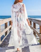 2022 New Lace Beach Dress Women Beach Cover-Ups Cardigan Swimwear Robe Bikini Cover ups See Through Hooded Maxi Dress Beachwear 2024 - buy cheap