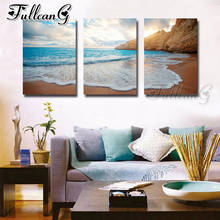 FULLCANG 5d diy diamond embroidery sale calm sea landscape painting triptych full square round drill home decoration FC3526 2024 - buy cheap