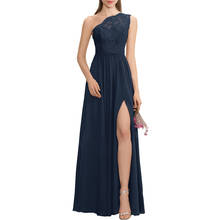 2019-2020 A Line One Shoulder Floor Length Chiffon Lace Bridesmaid Dress With Split Long Front Prom Formal Dresses 2024 - buy cheap