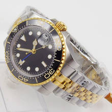 BLIGER-reloj con revestimiento de oro para hombre, pulsera de cristal de zafiro GMT, esfera estéril, 40mm 2024 - compra barato