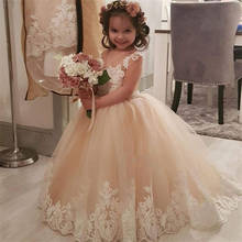 Champagne Flower Girl Dresses For Wedding Custom Made Hot Pageant Girl Dresses Sleeveless and Lace Appliques Tulle Party Gown 2024 - buy cheap