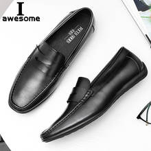 Lofers-mocasines de cuero genuino para hombre, zapatos planos hechos a mano, informales, italianos, negros 2024 - compra barato