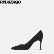 Zapatos de tacón alto para mujer, calzado de tacón fino, color gris, rojo vino, medio y negro, talla grande 4, 34, amarillo, 33, sin cordones, de terciopelo, a la moda, 2021 2024 - compra barato