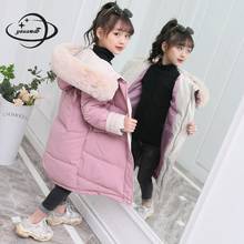 Chaqueta parka con capucha para niños y niñas, abrigo largo con Cuello de piel, bolsillo grueso, ropa de invierno, H112 2024 - compra barato