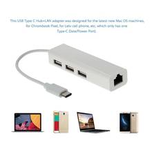 3 Ports USB3.0 HUB Type C To Ethernet LAN RJ45 Network Card Adapter  RJ45 Hub Ethernet Compatible For Network LAN Adapter Cable 2024 - buy cheap