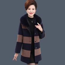 Women's Wool Coat Fashion Autumn Winter Woolen Blended Jacket Mid-Long Thicken Casual Plaid Coats Overcoat 5XL Mother Dress 2024 - buy cheap